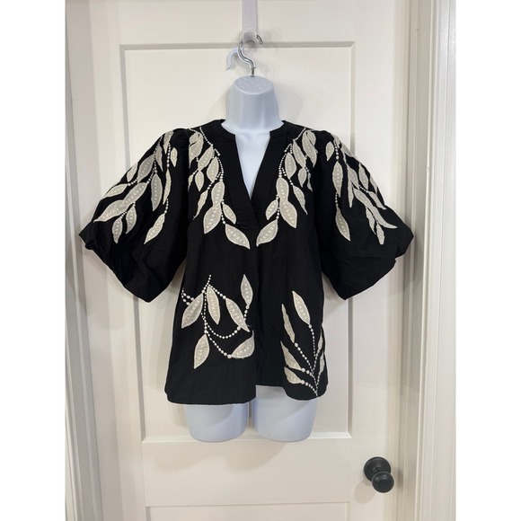 By Anthropologie Puff-Sleeve‎ Embroidered Blouse medium - Picture 2 of 10